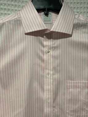 NEW Brooks Brothers Men's Pink & White Stripe Dress Shirt